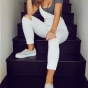 Skinny fit white overalls